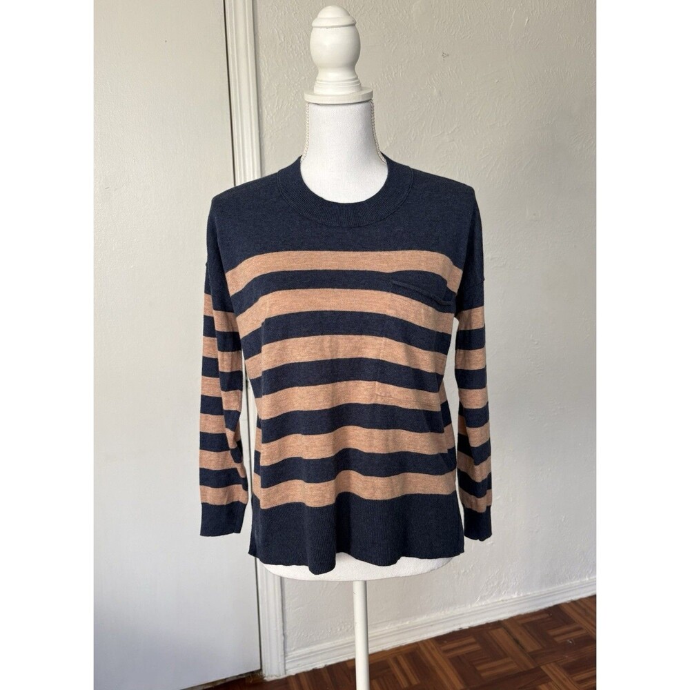 Madewell Light Brown And Navy Striped Pull Over Relaxed Fit Sweater Top Size XS